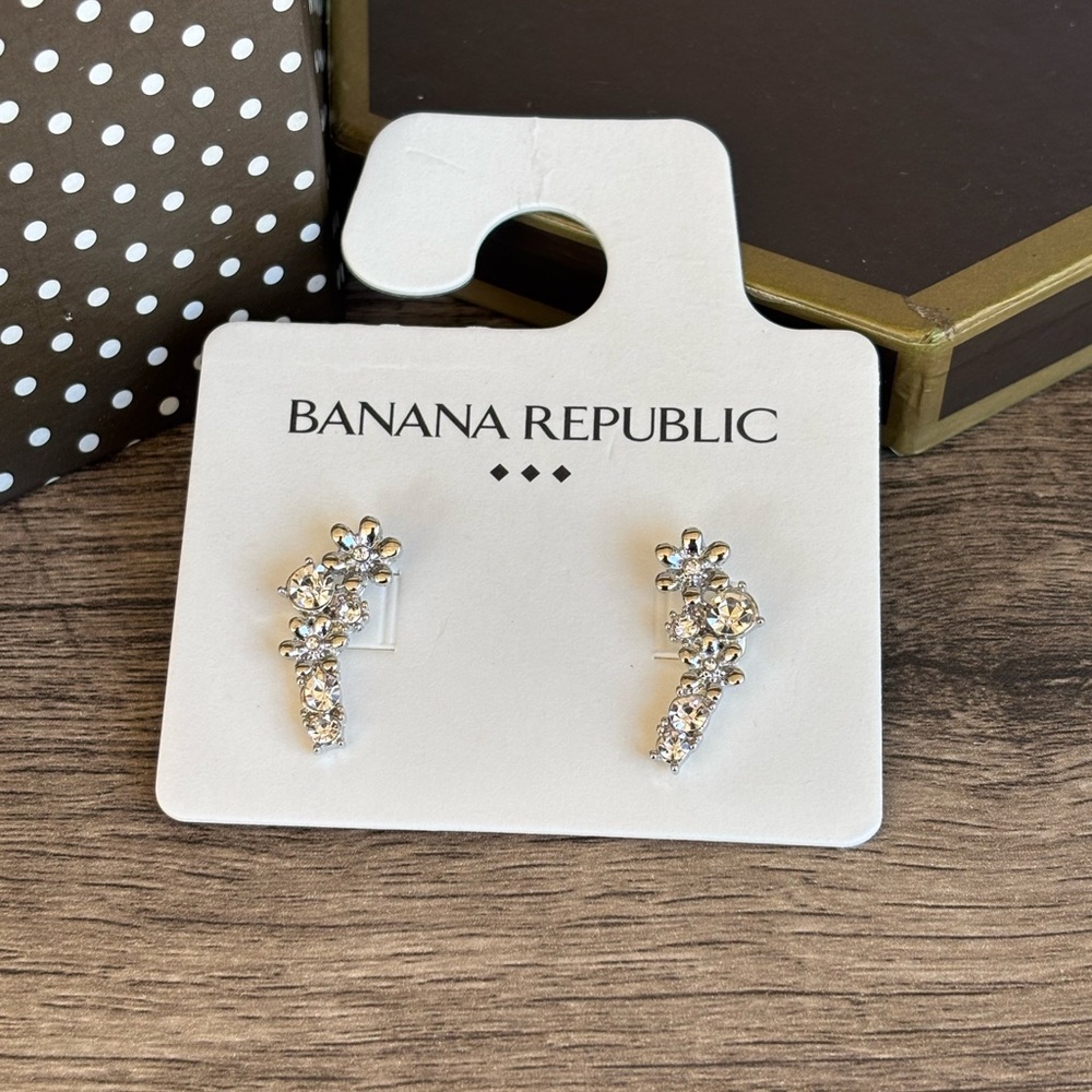 Banana Republic Silver Floral Crystal Earrings